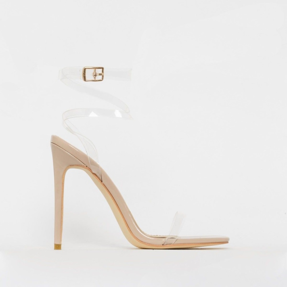 Tamana Nude Patent Clear Lace Up Stiletto Heels